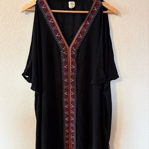 O'Neill Black Tunic with Multicolor Embroidered V-Neck Trim